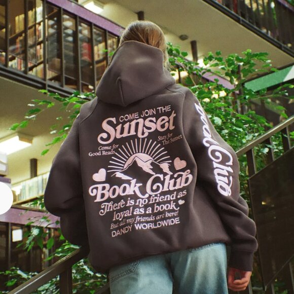 Dandy Book Club" Oversized Lux Hoodie in Charcoal Gray NWT - Picture 1 of 1